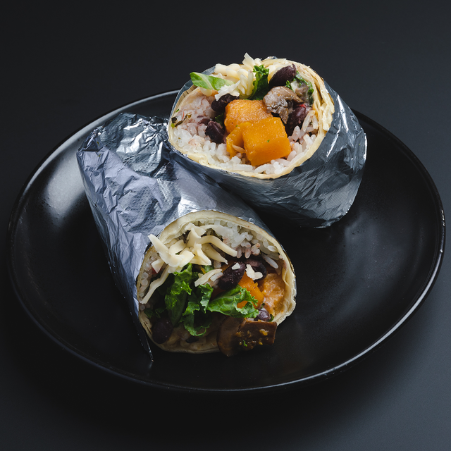 Burrito sliced open in foil